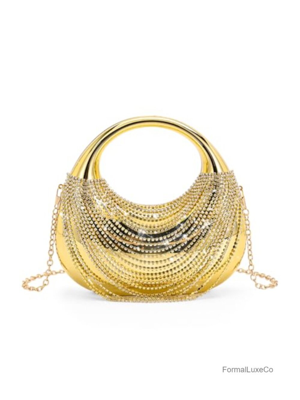 Rhinestone Tassel Evening Bag Crescent Clutch with Chain Strap